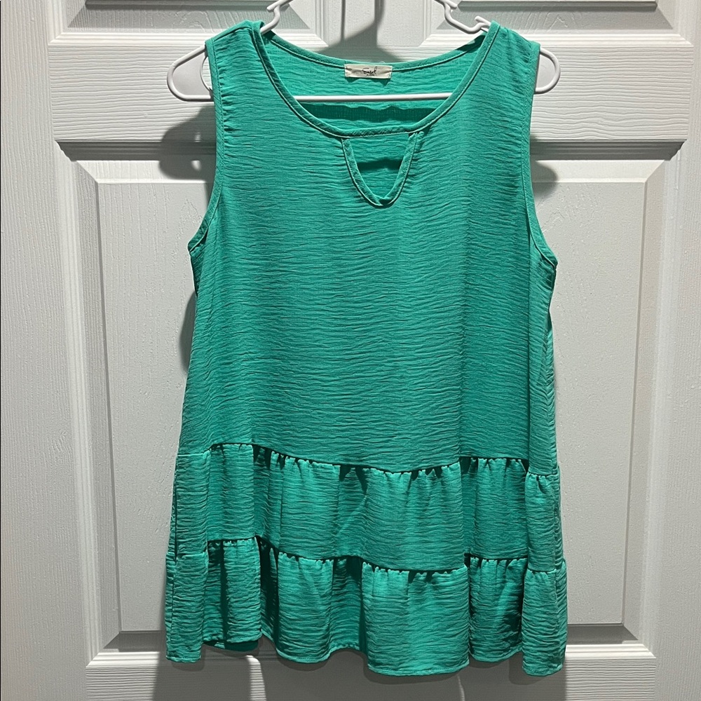 Easel Aqua Sleeveless Tiered Tunic